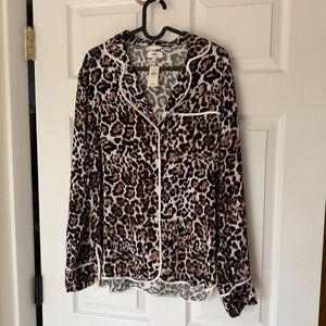 aerie Leopard Print Button-Down Top with White Piping NWT